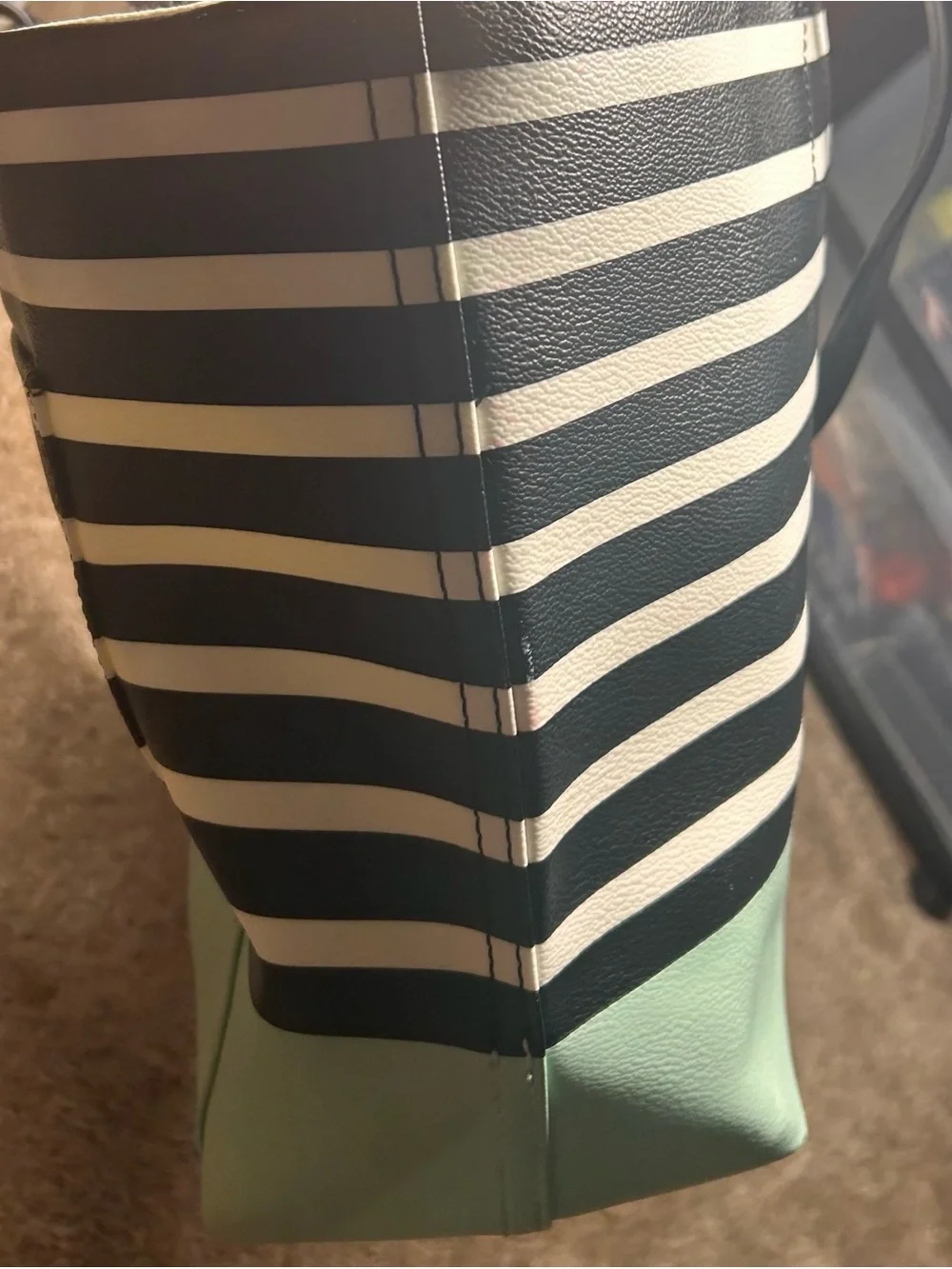 kate spade New York Black & Cream Striped Tote with Mint Base